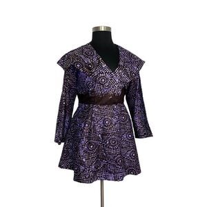 Purple Ankara XL 1X Peplum Top Tunic Jacket Dress Batik Art To Wear Handmade
